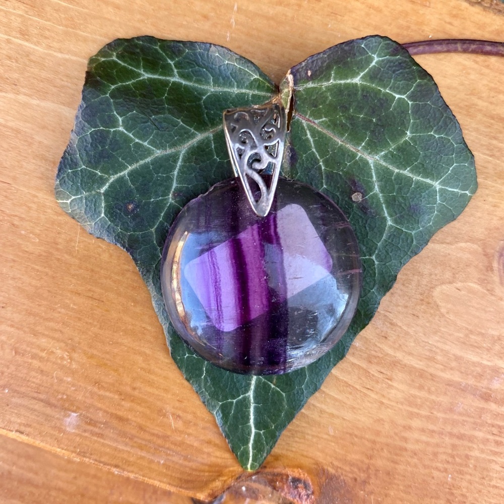 Sterling Silver and Fluorite Circular Crystal Pendant
